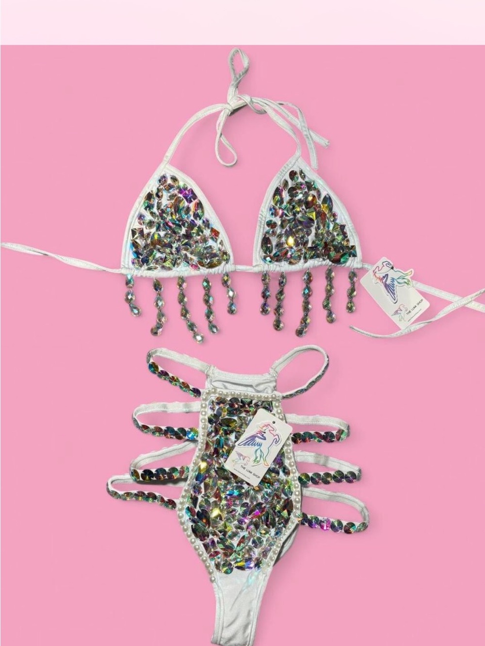 White Sequin Crystal-Embellished Festival Set